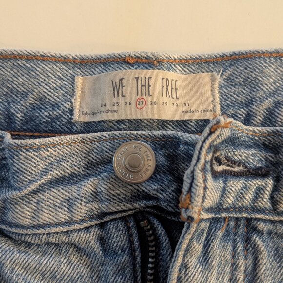 We The Free Free People Denim Front Slit Skirt Sz 27 Distressed Raw Hem Cotton S - Picture 3 of 6